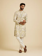 Manyavar Mens Linen Blend Digital Floral Print Long Kurta