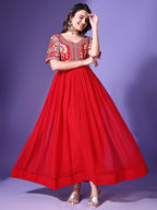 Fashion Basket Georgette Anarkali Dress For Women Red