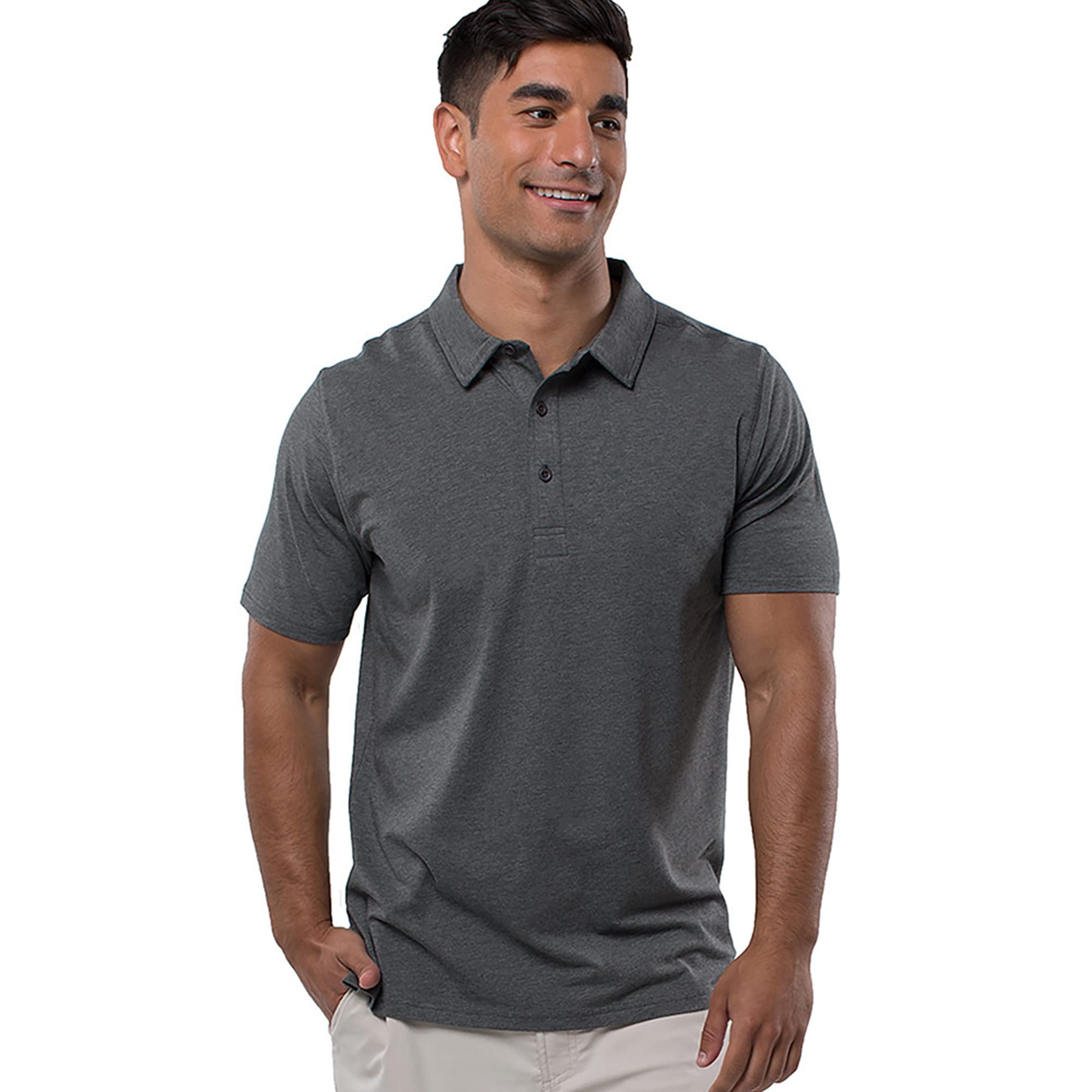 Bamboo Performance Jersey Polo T-Shirt - Carbon Heather by Cariloha for Men - 1 Pc T-Shirt (M)