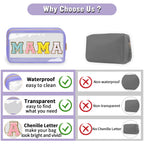 Chenille Letter Clear Makeup Bag with Zipper and Waterproof Nylon Material