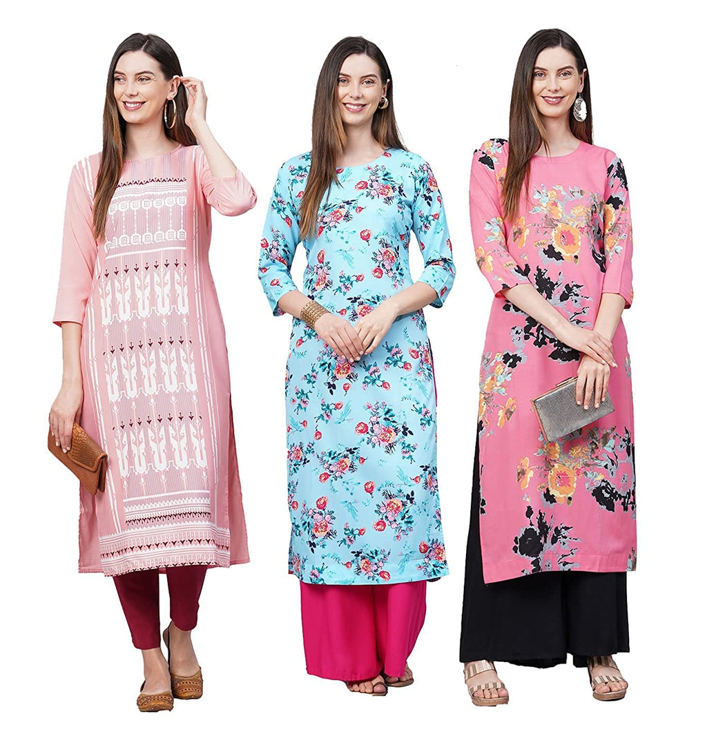 ANNI DESIGNER Women's Crepe Straight Kurta Combo Pack of 03 (CrepeCombo_3_45_ Blue_S Blue_Small)