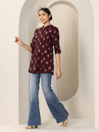 Libas Womens Printed Silk Blend Straight Kurti For Women Maroon
