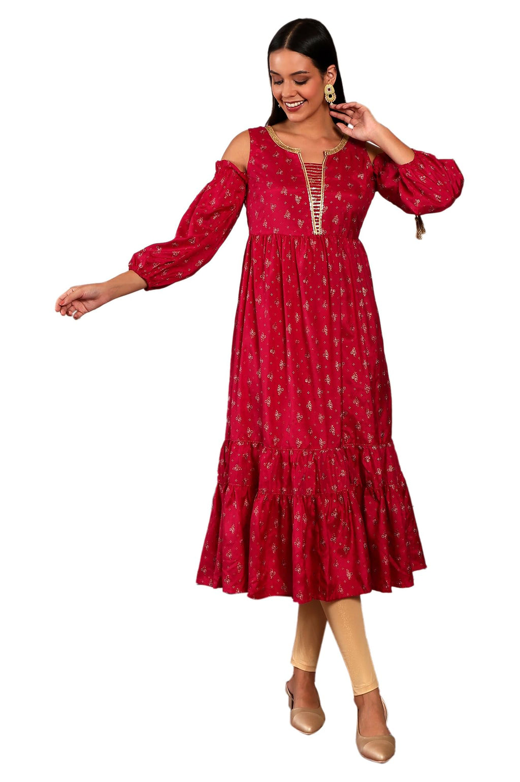 Aurelia Pink Foil Pattern Sequin Regular Kurta