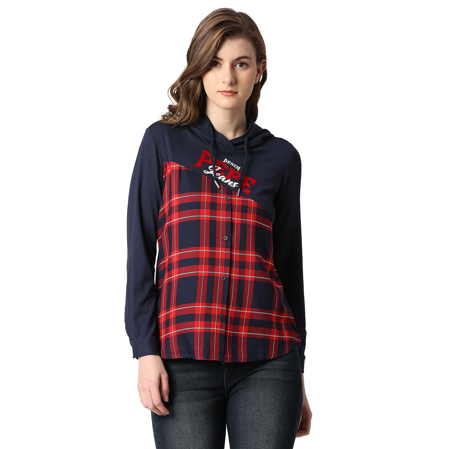 Pepe Jeans WomenS Checkered Loose Fit Shirt (Pl304537_Red