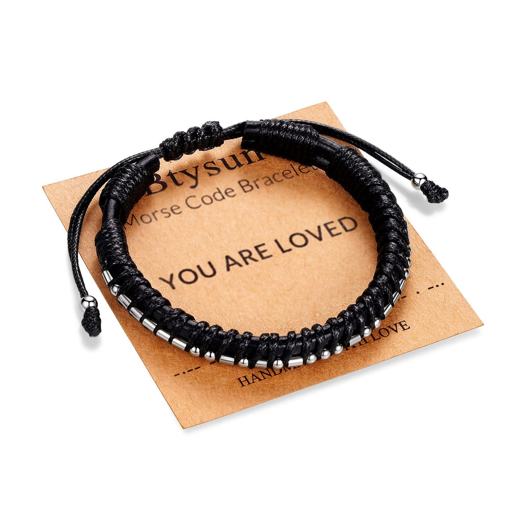 Bracelets for Men Inspirational Gifts for Him Morse Code Bracelets Adjustable Cool Leather Braided Bracelets for Boyfriend Husba