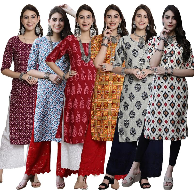 Tee Projekt Crepe Verstaile Straight Printed Kurti For WomenS Ll Casual Wear Kurti (Pack Of 6)