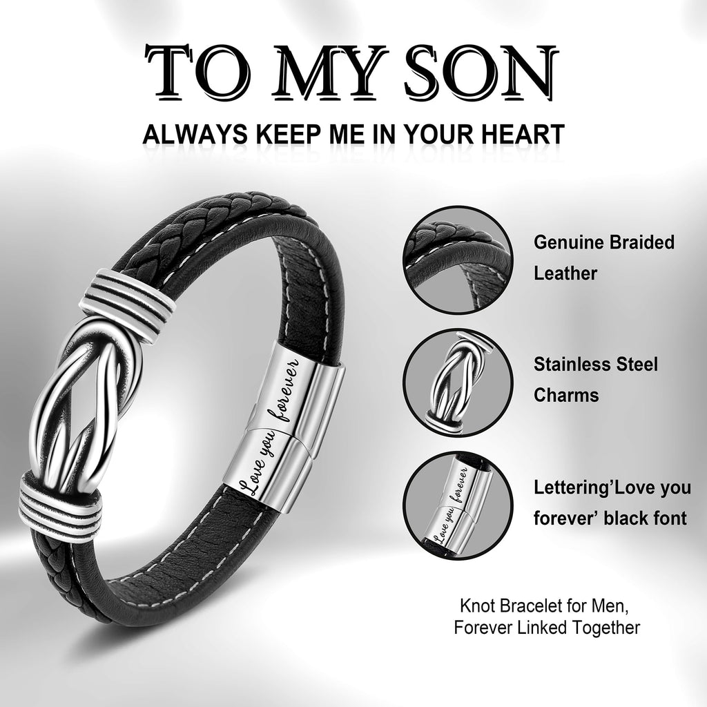 JoycuFF Mother And Son Bracelet from Mom, To My Son Birthday Gift Knot Bracelet from Mom Dad, Christmas Anniversary Knot Bracele