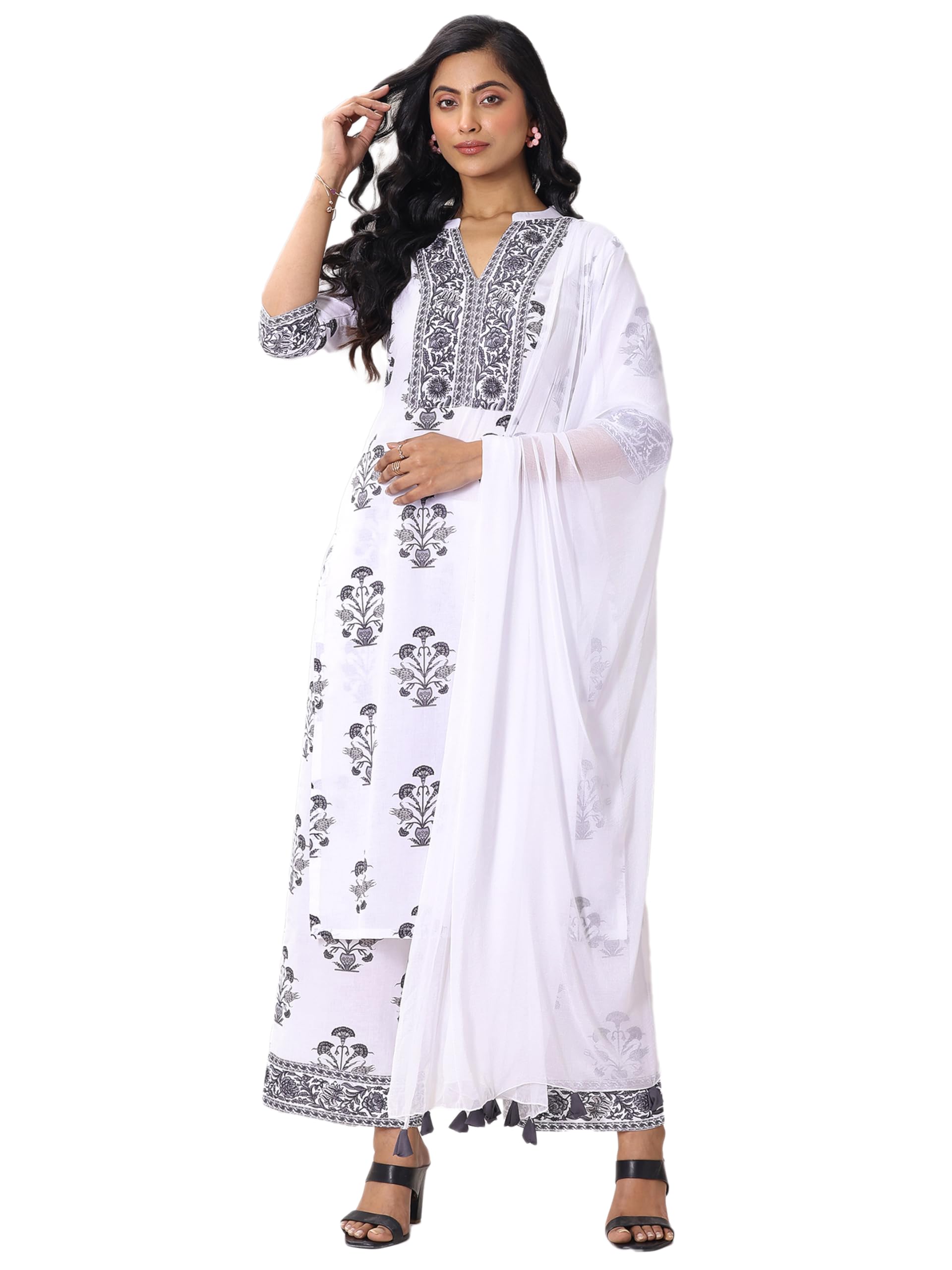 Libas WomenS Cotton Blend Printed Kurta Sets (99543_White_L)