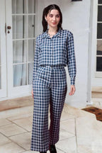 Popwings Casual Checks Print Crop Shirt And Trouser Co-Ord Set For Women | Shirt And Pant Co-Ord Set For Women | Full Sleeves Co