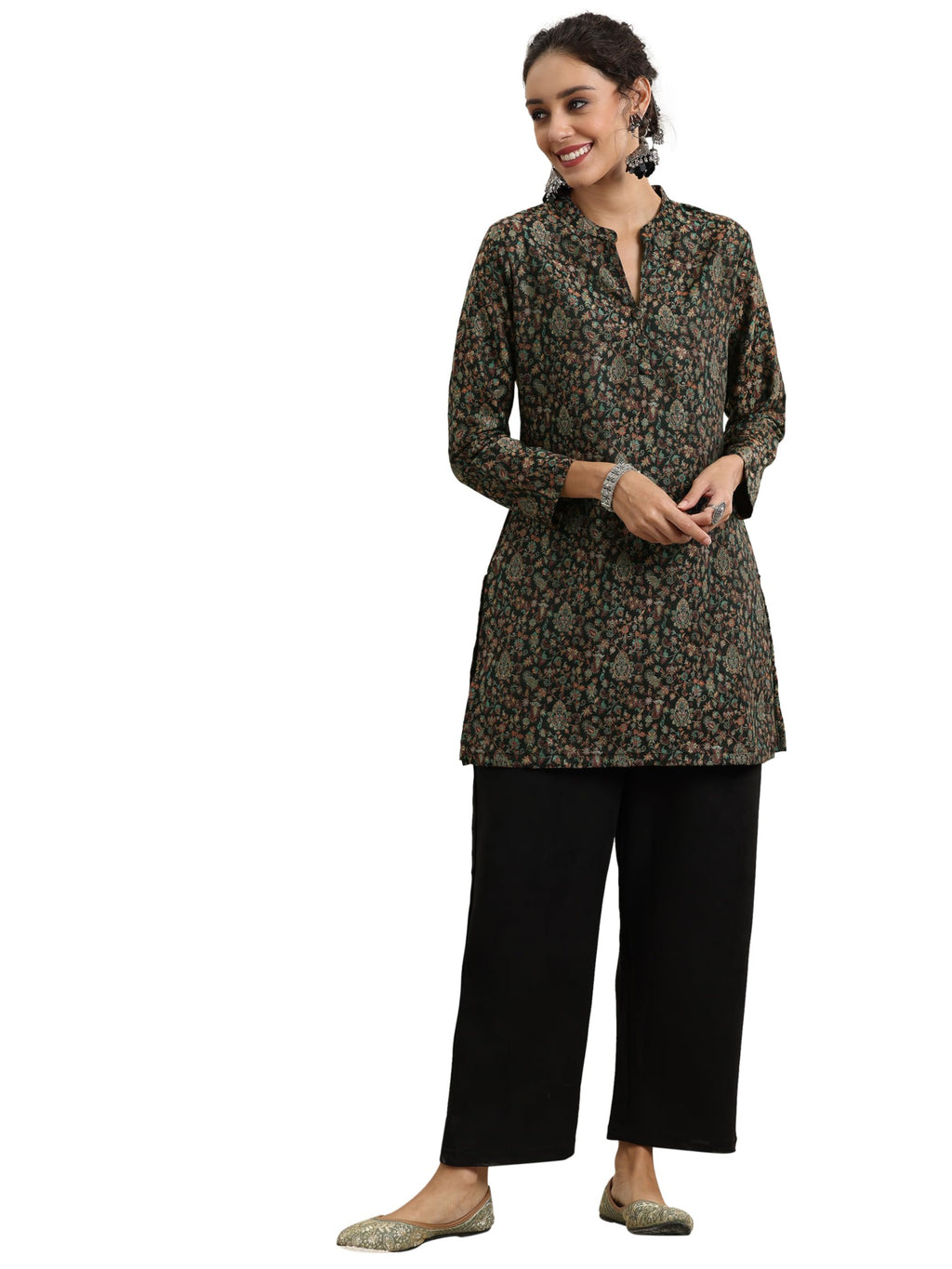 Libas Womens Woven Design Wool Straight Kurta With Palazzos