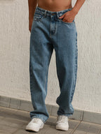 Hubberholme Men Blue Cotton Relaxed Fit Mid-Rise Solid Jeans