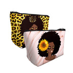 BDAWQUG 2 Pieces Makeup Bag Black Queen Lady Curly Natural Afro African American Ladies Travel Toiletry Bag Cosmetic Make up Org