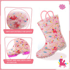 EUXTERPA Toddler-Kids Waterproof Light Up Rain Boots Patterns and Glitter Boots with Handles for Girls Toddler Size 8 Pink Unico