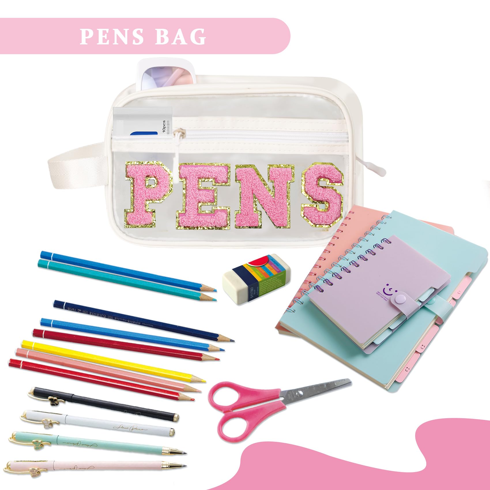 COSHAYSOO Clear PENS Makeup Bag for Women Lady Work Office Cosmetic Accessories Stuff Organizer