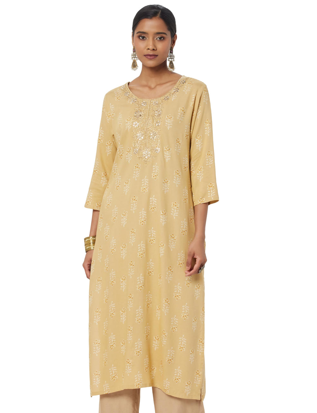 Soch Women Rayon Foil Print Kurta with Gotta Patti