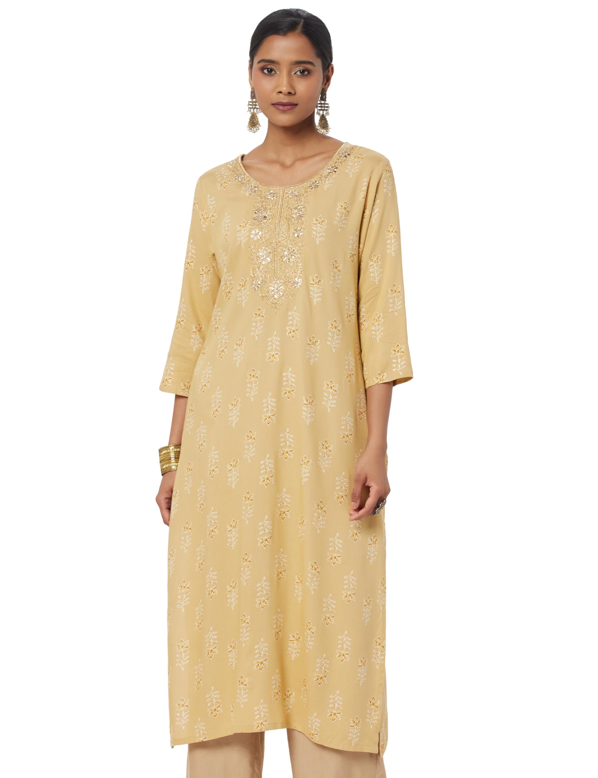 Soch Women Rayon Foil Print Kurta with Gotta Patti