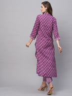 ANNI DESIGNER Womens Cotton Blend Straight Printed Kurta with Pant (Raina Purple-JSW_S_Purple_Small)