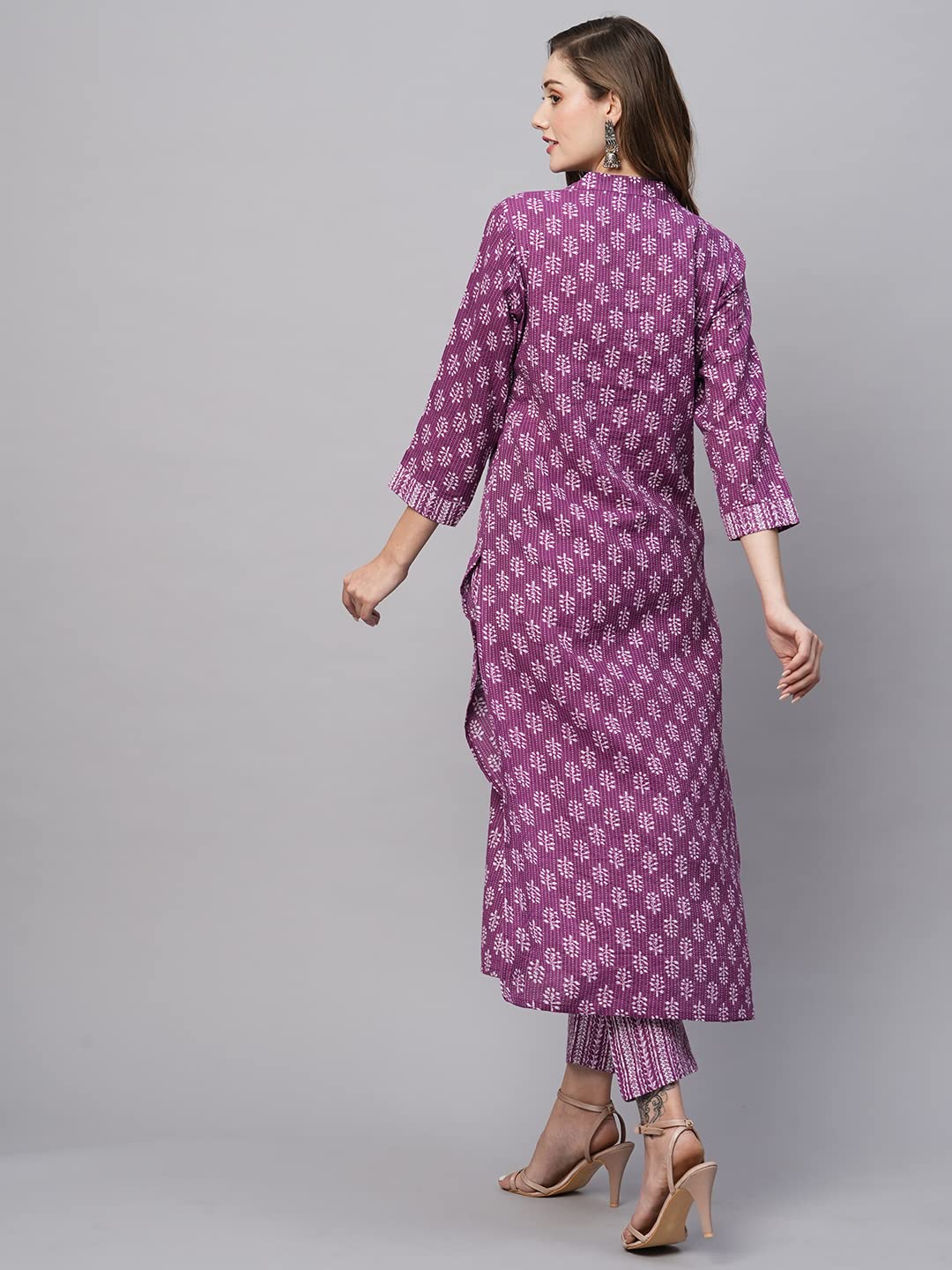 ANNI DESIGNER Womens Cotton Blend Straight Printed Kurta with Pant (Raina Purple-JSW_XL_Purple_X-Large)