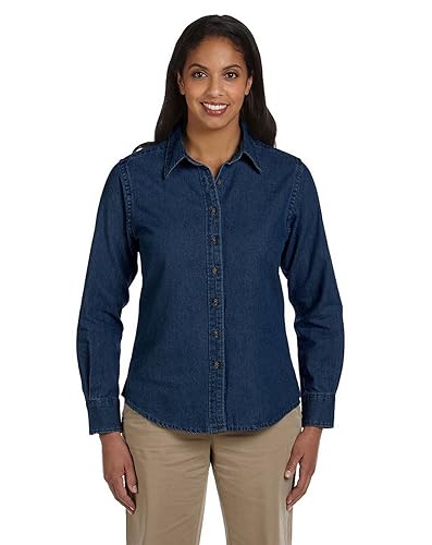 Ladies 65 oz Long-Sleeve Denim Shirt - DARK DENIM - S(D0102H76FTP)
