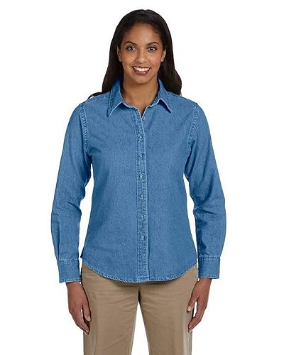 Ladies 65 oz Long-Sleeve Denim Shirt - DARK DENIM - S(D0102H76FU6)