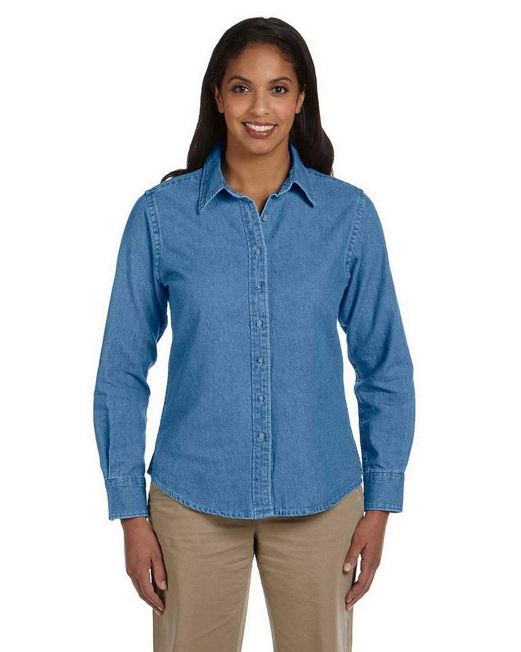 Ladies 65 oz Long-Sleeve Denim Shirt - DARK DENIM - S(D0102H76FU6)