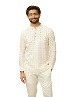 Manyavar Printed Casual Full Sleeves Short Kurta for Men - (Beige, Medium)