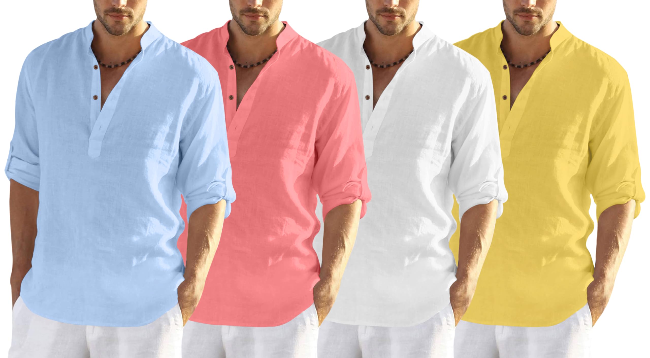 Zombom MenS Cotton Blend Solid Full Sleeve Regular Fit Kurta Shirt, Pack Of 4, Multicolor, Xl