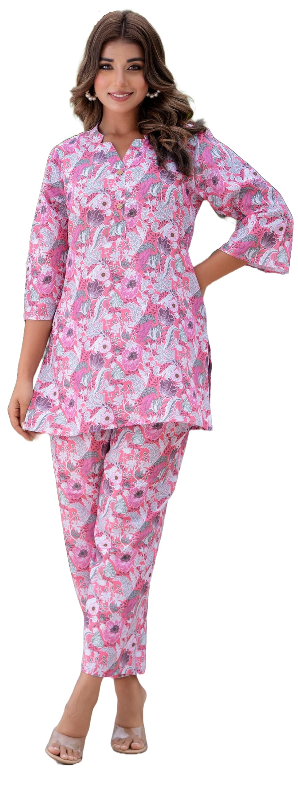 LookMark Womens Trendy Printed Cotton Blend Straight Pink Color Kurta and Palazzo Set (AZ-LM-P1-KS2075 Pink-M)