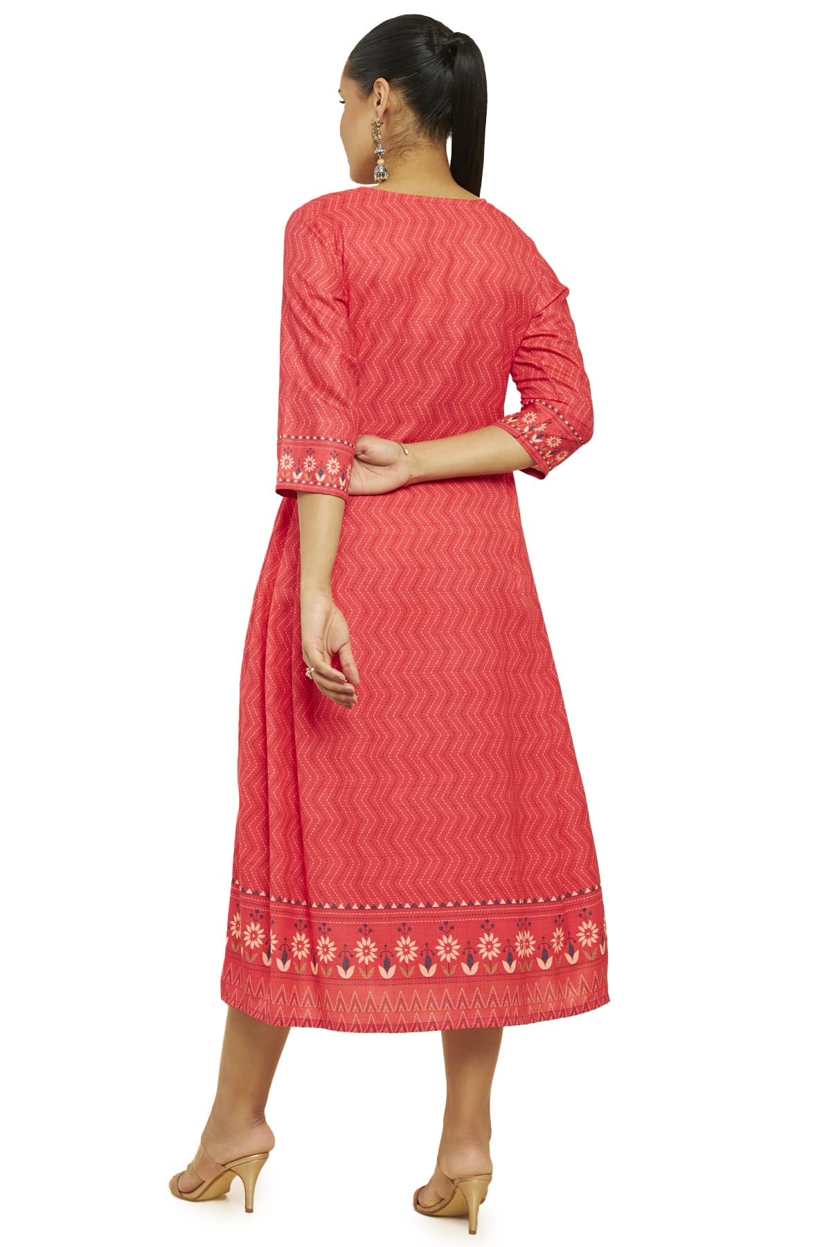 Soch Women Red Cotton Blend Printed Dress Kurta