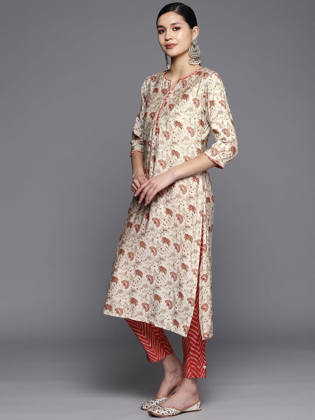 Libas WomenS Silk Blend Kurta Sets (34320_Coral