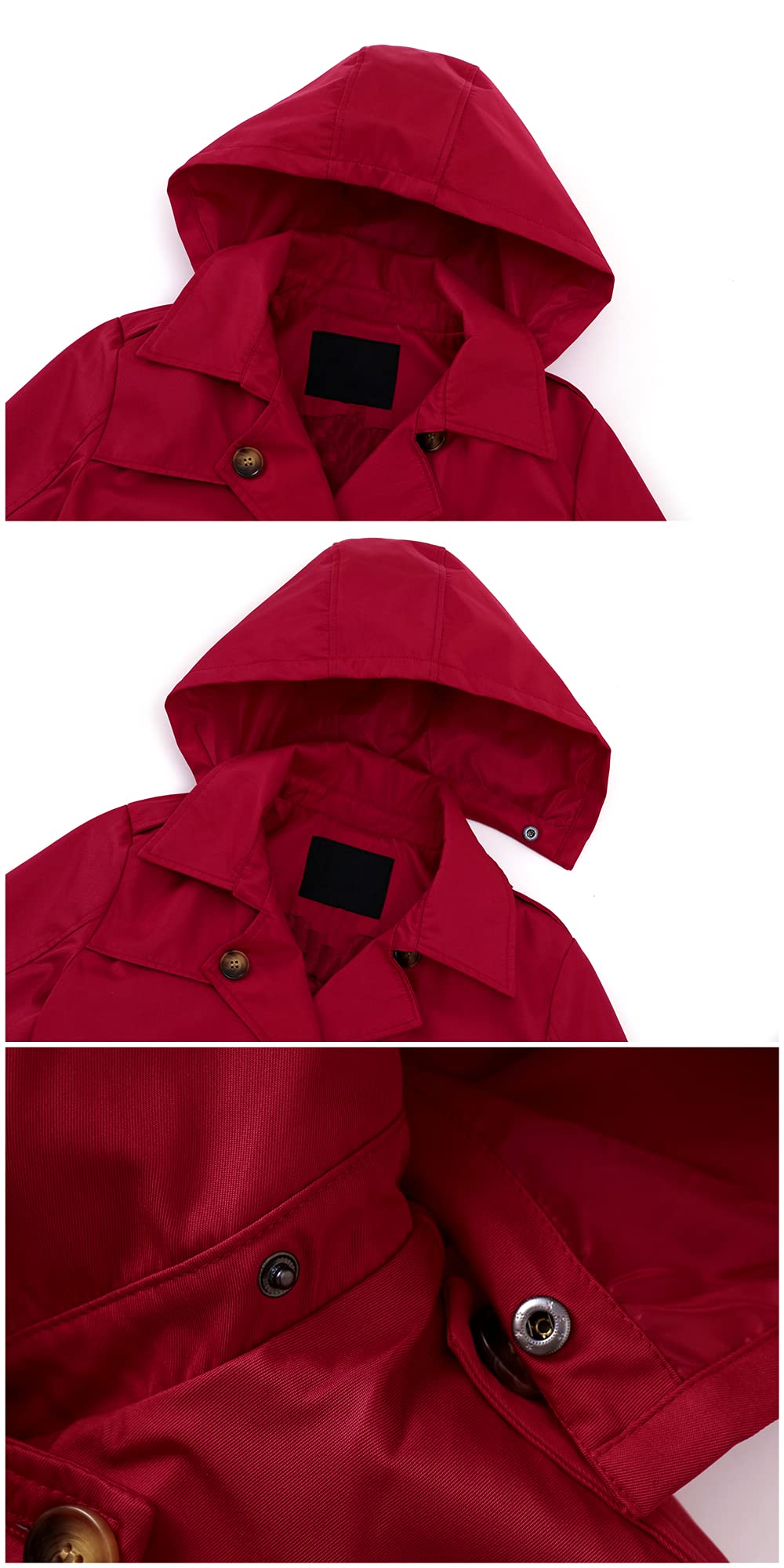 Chrisuno Women Solid Color Jacket Adults Long Sleeve Lapel Double Breasted Belted Trench Coat Red M