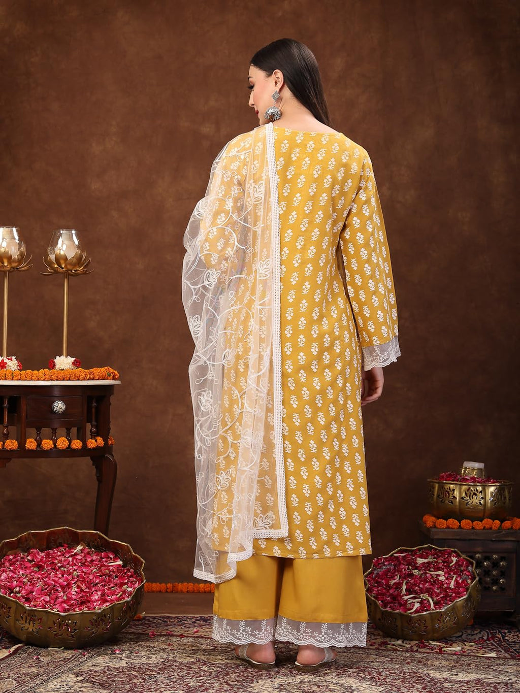 Stylum Womens Floral Printed Rayon Straight Kurta Palazzo Dupatta Set