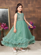 Aarika Girls Green Colour Emballished Beads Net Gown (4-11 Years)