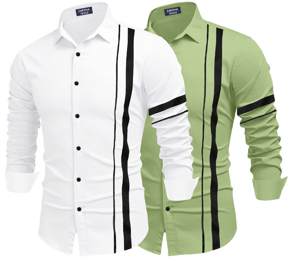 Zartha MenS Regular Fit Striped Pattern Cotton Blend Shirt With Collared Neck Long Sleeve And Standard Length | Shirt For Man