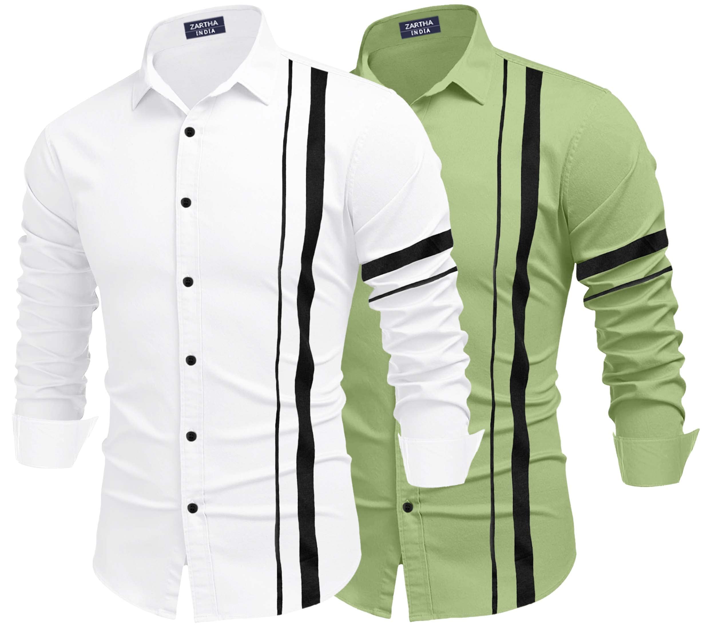 Zartha MenS Regular Fit Striped Pattern Cotton Blend Shirt With Collared Neck Long Sleeve And Standard Length | Shirt For Man