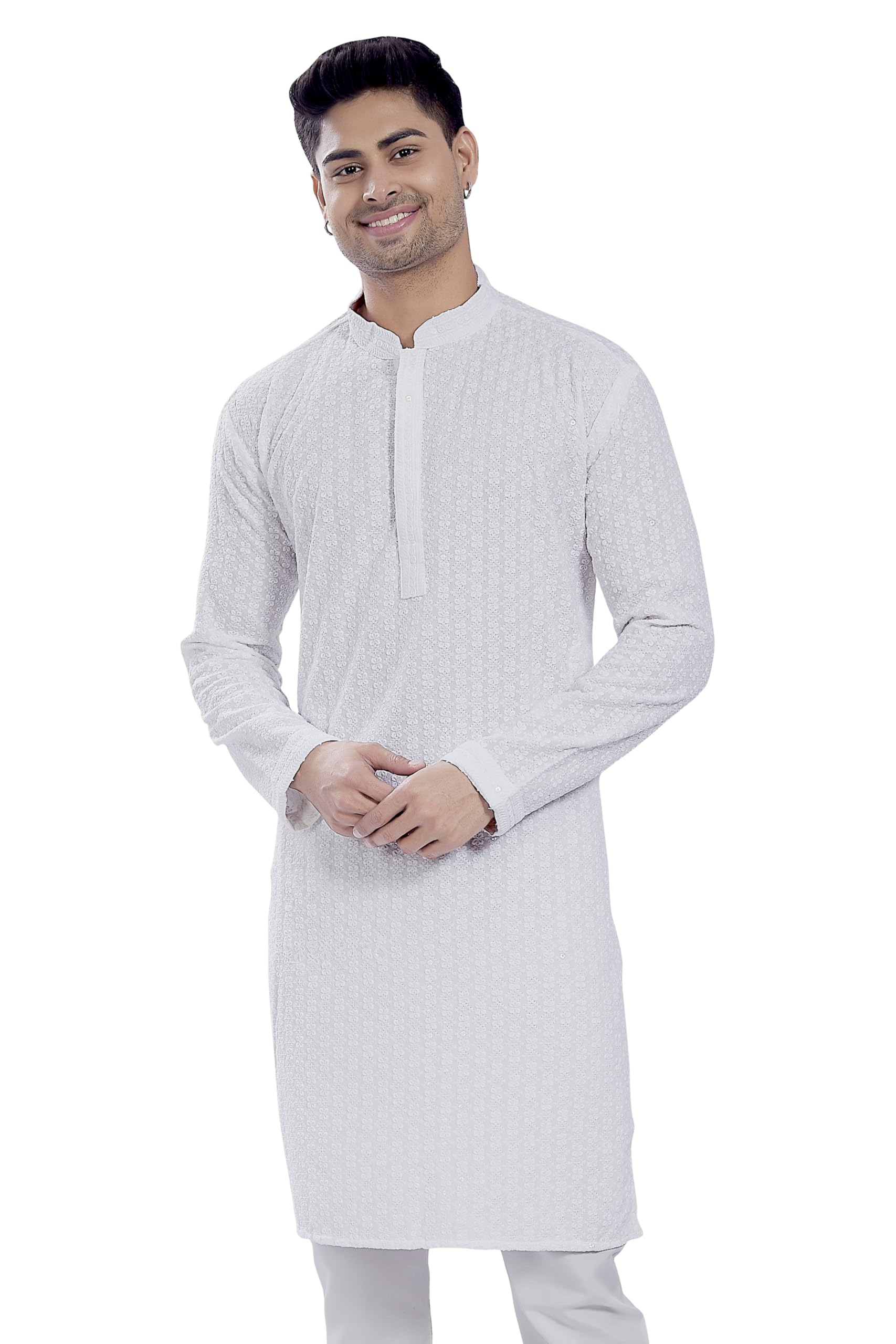Divisive MenS Sequince Embroidered Cotton Blend Only Slim Fit Kurta (Dkrt676_Xxl_White)