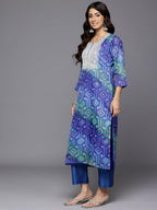 Varanga WomenS Blue Bandhani Printed Zari Embroidered Kurta With Bottom And Dupatta