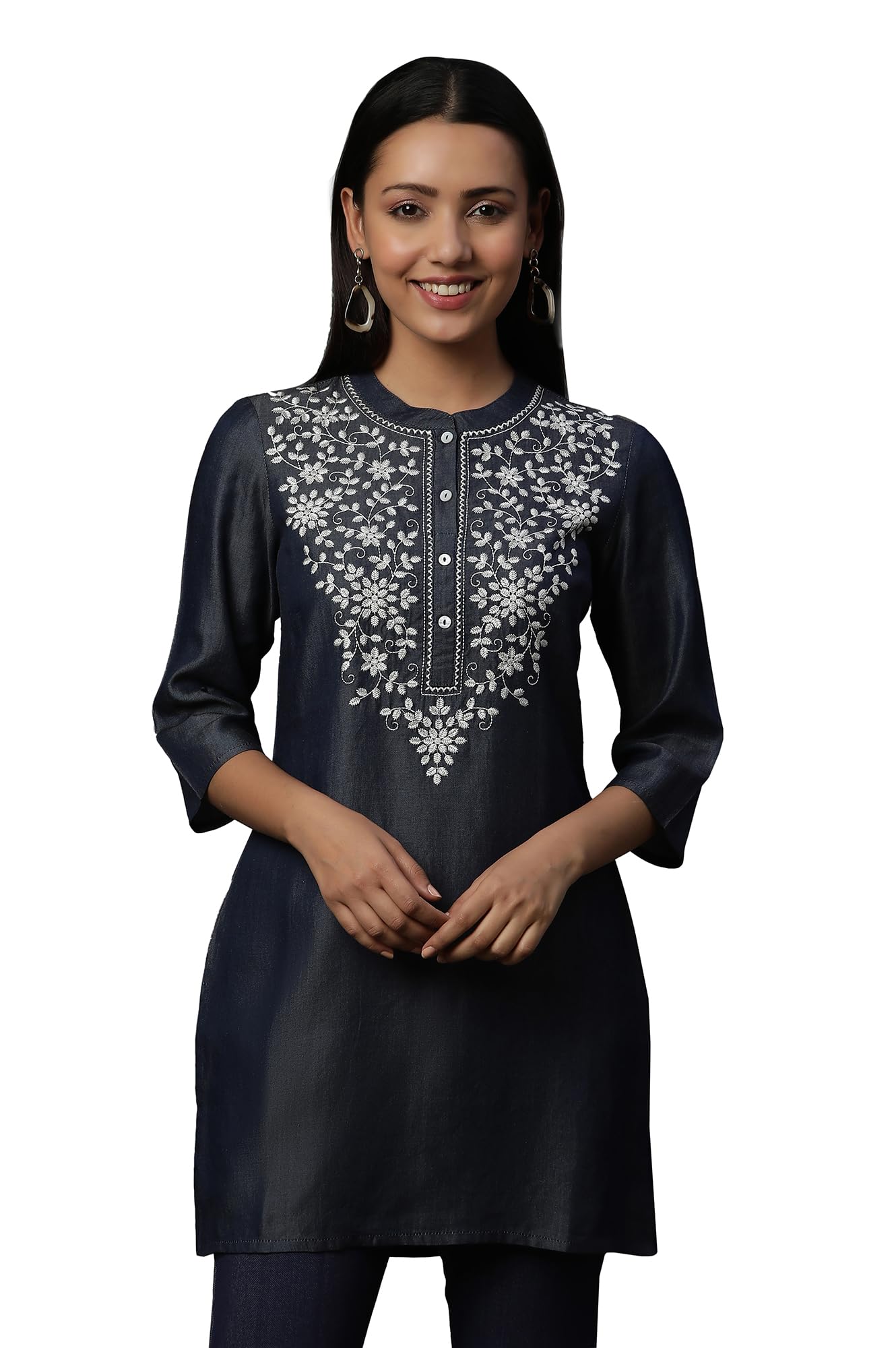 Aurelia Women Floral Print Rayon Straight Kurti_24FEA30479_S Blue