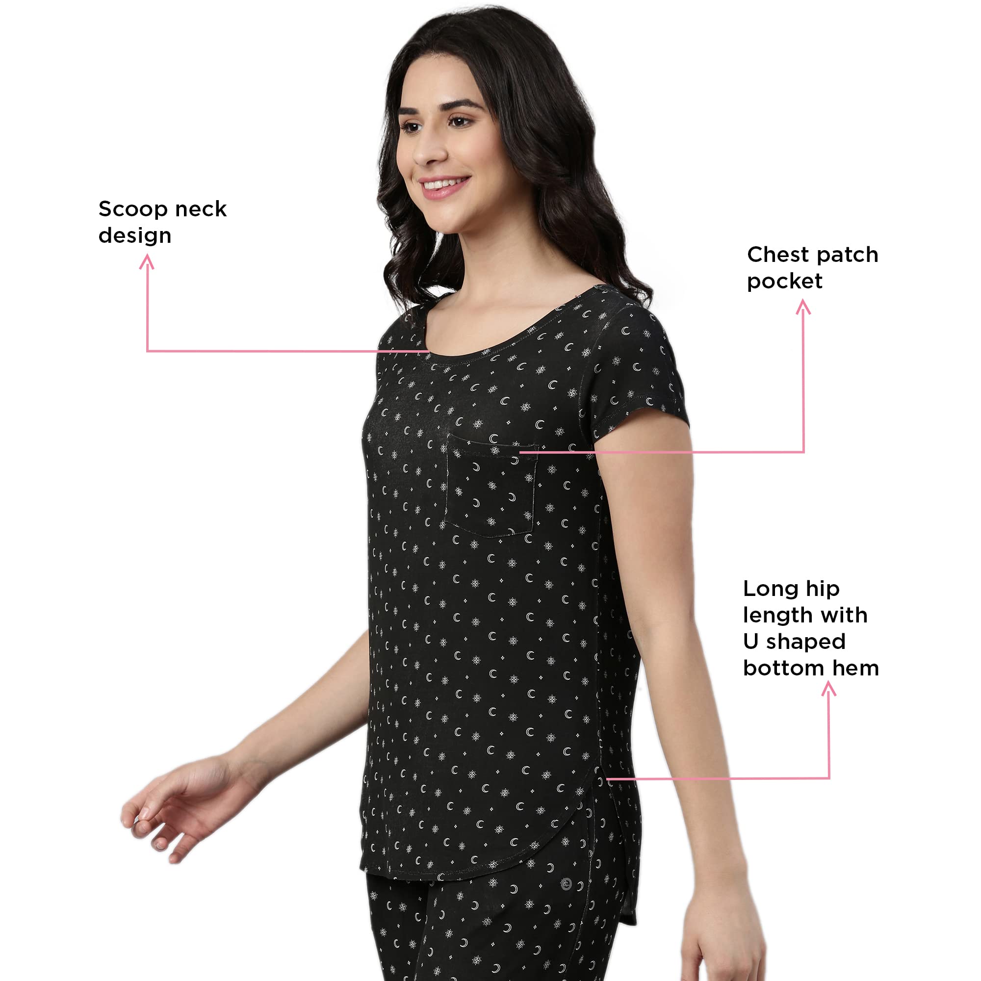 Enamor EC16 Home Tee and Capri Set for Women with All Over Print