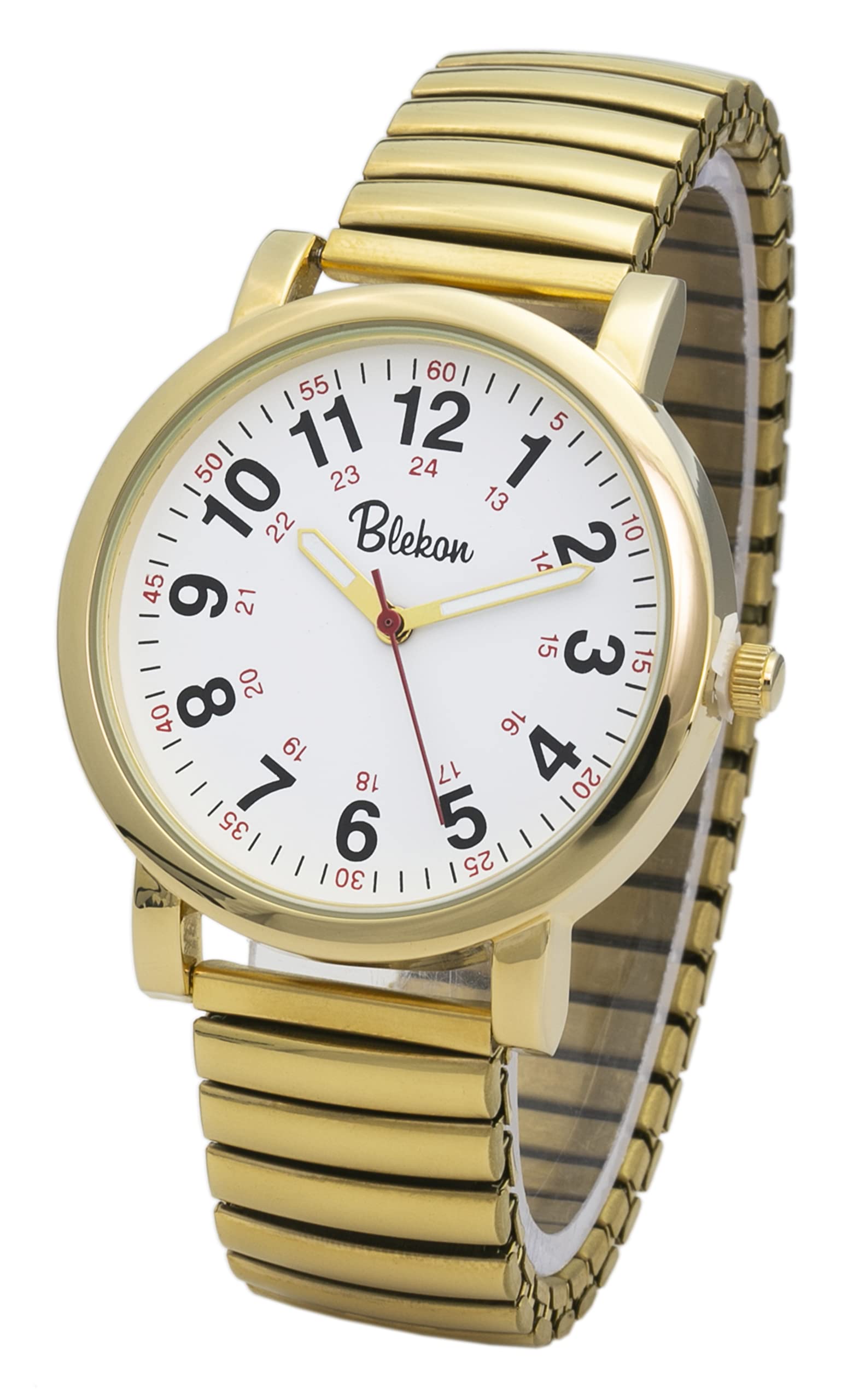 Blekon Original Nurse Watch - Medical Scrub Colors, Easy Read Dial, Second Hand, Water Resistant Watch (Gold/Stretch)