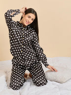 Sweet Dreams Women Printed Front Open Pyjama Set Black