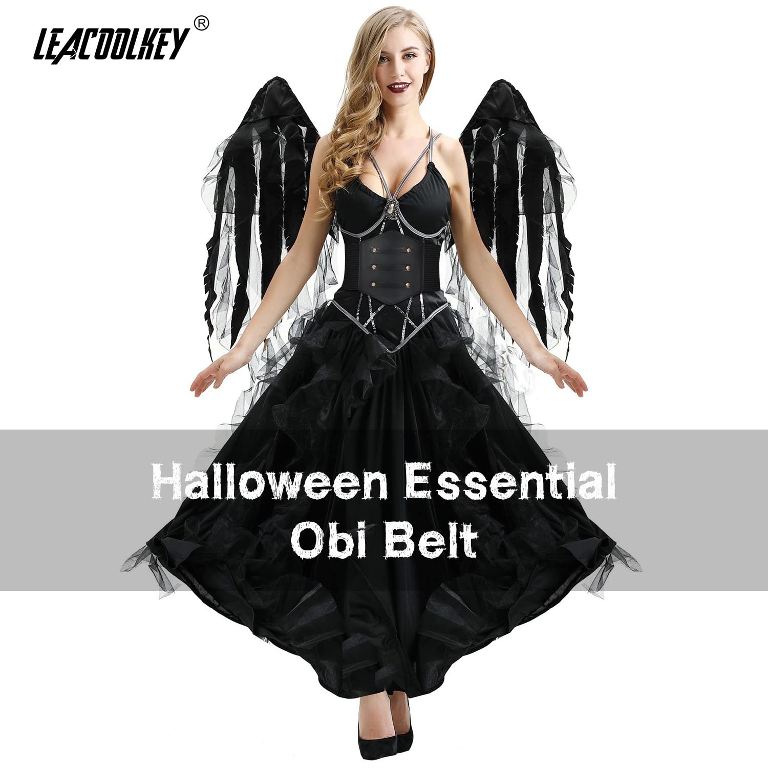 LEACOOLKEY Women Black Corset Waist Belt, Gold Rivet Corset Elastic Belt, Obi Belt for Women for Dress, Halloween Accessories