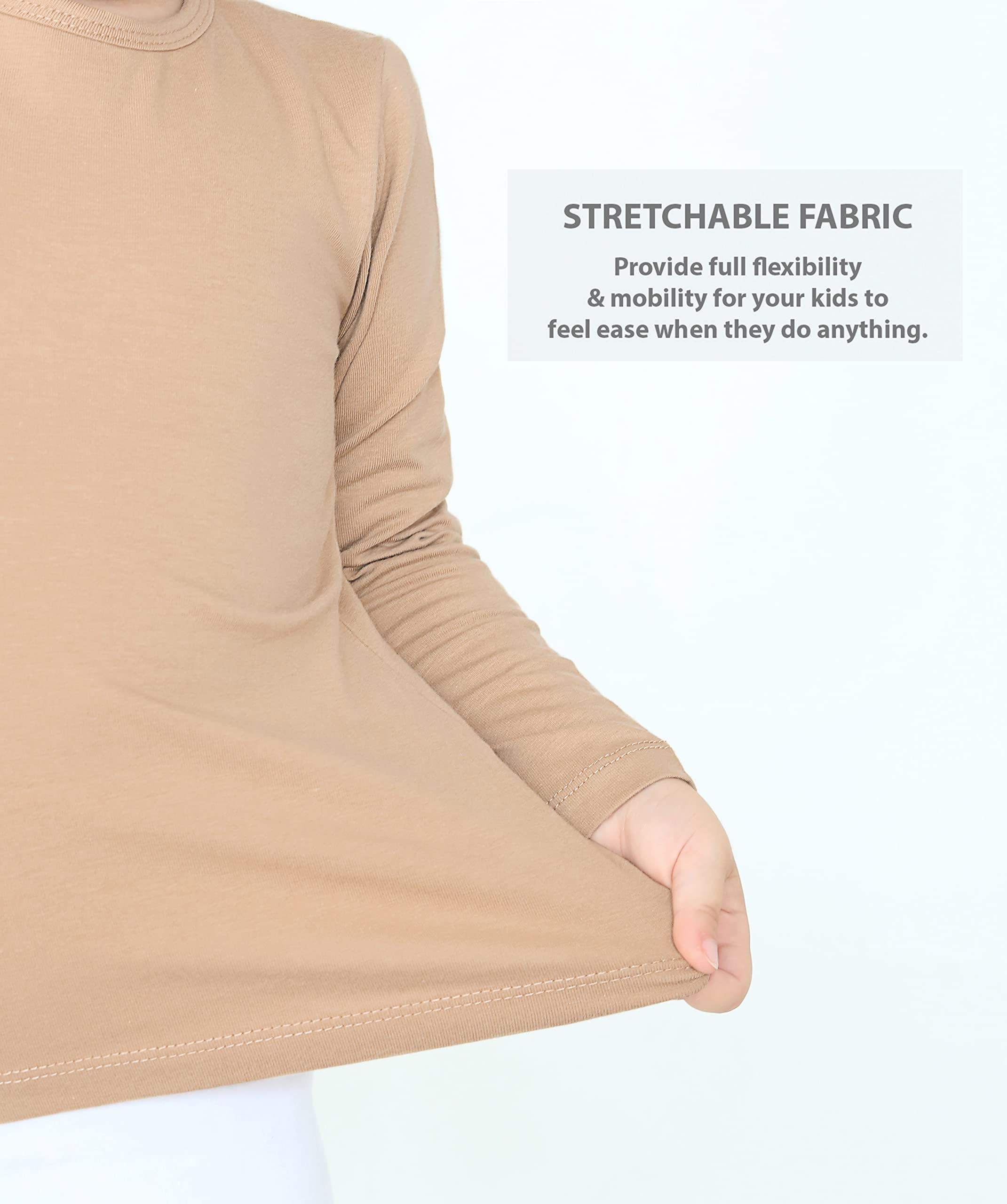 Lilax Girls' Basic Long Sleeve Round Neck Cotton T-Shirt 8 Beige