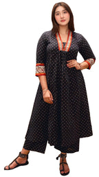 ANNI DESIGNER Womens Rayon Blend Anarkali Printed Kurta with Pant (Karidos Black-VKS01_L_Black_Large)