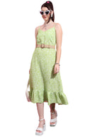 Ketch WomenS Polyester Drop-Waist Midi Dress (Khj6000477_Lime Green