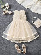 Tagas GirlS Polyester Fit And Flare Knee-Length Dress (Kd-65_Cream