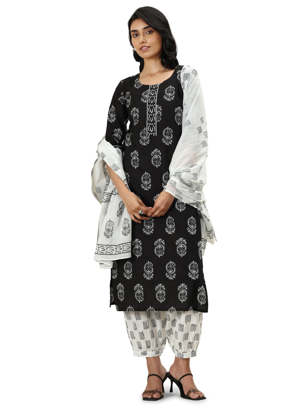 Libas WomenS Pure Cotton Ethnic Motifs Kurta Sets (400184O_Black_Xxl)