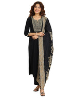 Libas Womens Yoke Design Viscose Straight Kurta With Trousers And Dupatta