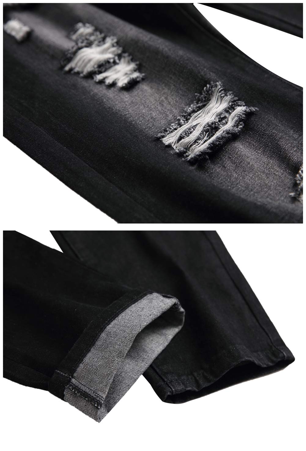 LZLER Men's Black Jeans Ripped Flex Denim Mens Fashion Jeans Revival Biker Moto Size 38