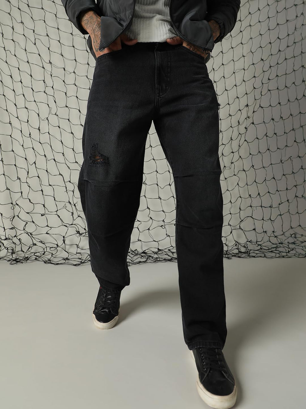 Hubberholme Men Washed Cotton Loose Fit Mid- Rise Jeans 3 Black